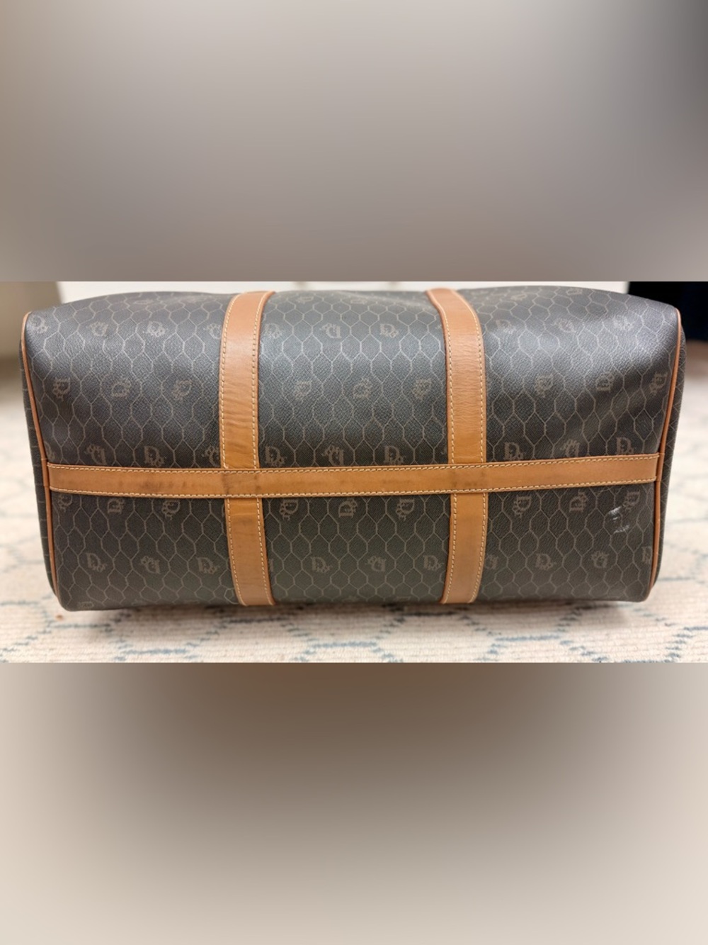 DIOR Vintage Brown Iconic Monogram Honeycomb Coated Canvas Weekender Travel Bag - Picture 3 of 16